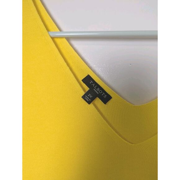 Talbots Yellow Knit Sweater Double V-Neck Cap Sleeve Size 2X Sunshine Yellow - Picture 4 of 7